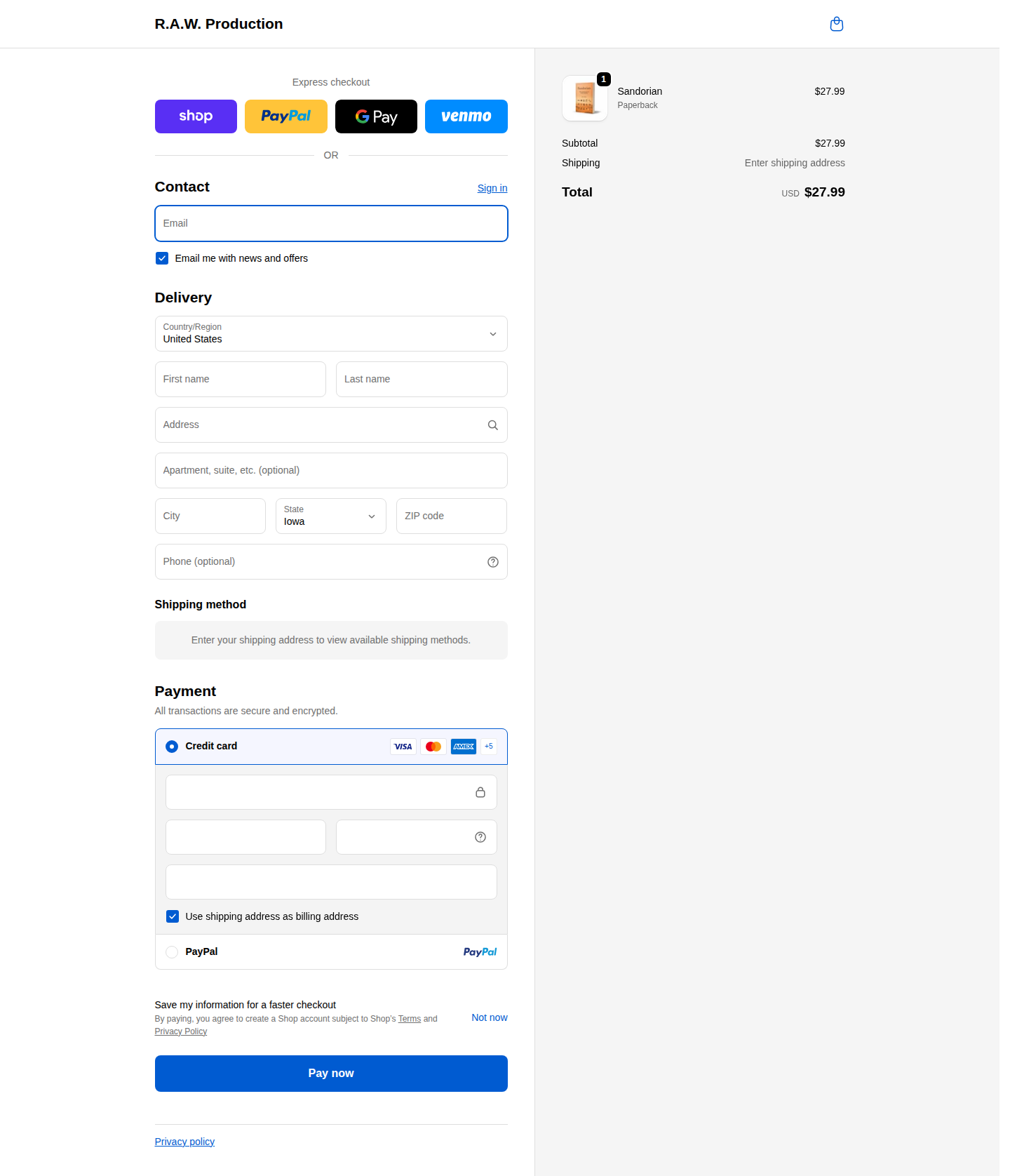 Shopify checkout page