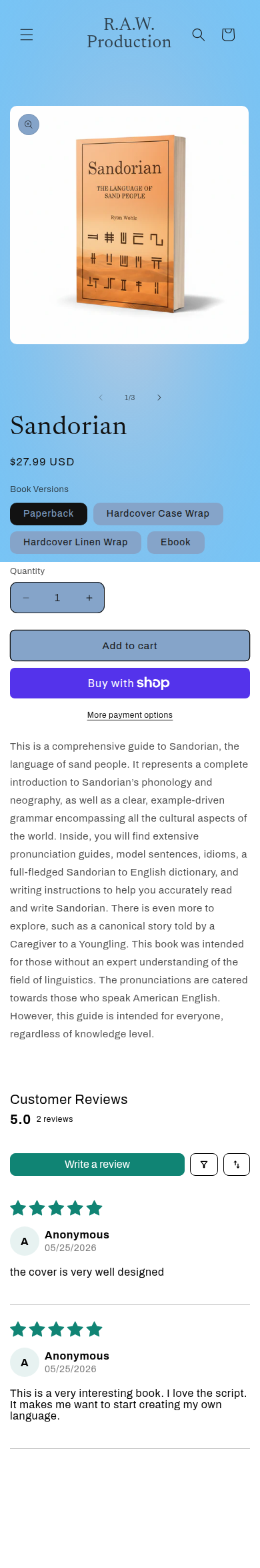 Product page on mobile